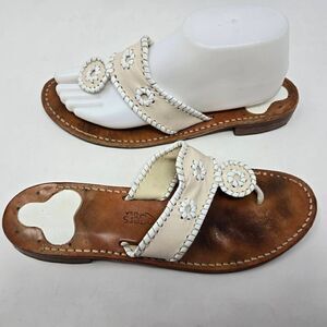 JACK ROGERS USA VINTAGE JACKS FLATS CREAM WHITE WOMENS SANDALS SIZE 9 M